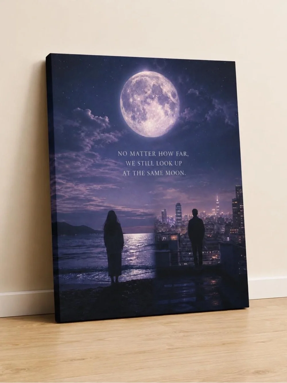 18x24 Romantic Moon Canvas Wall Art – Long Distance Love Decor